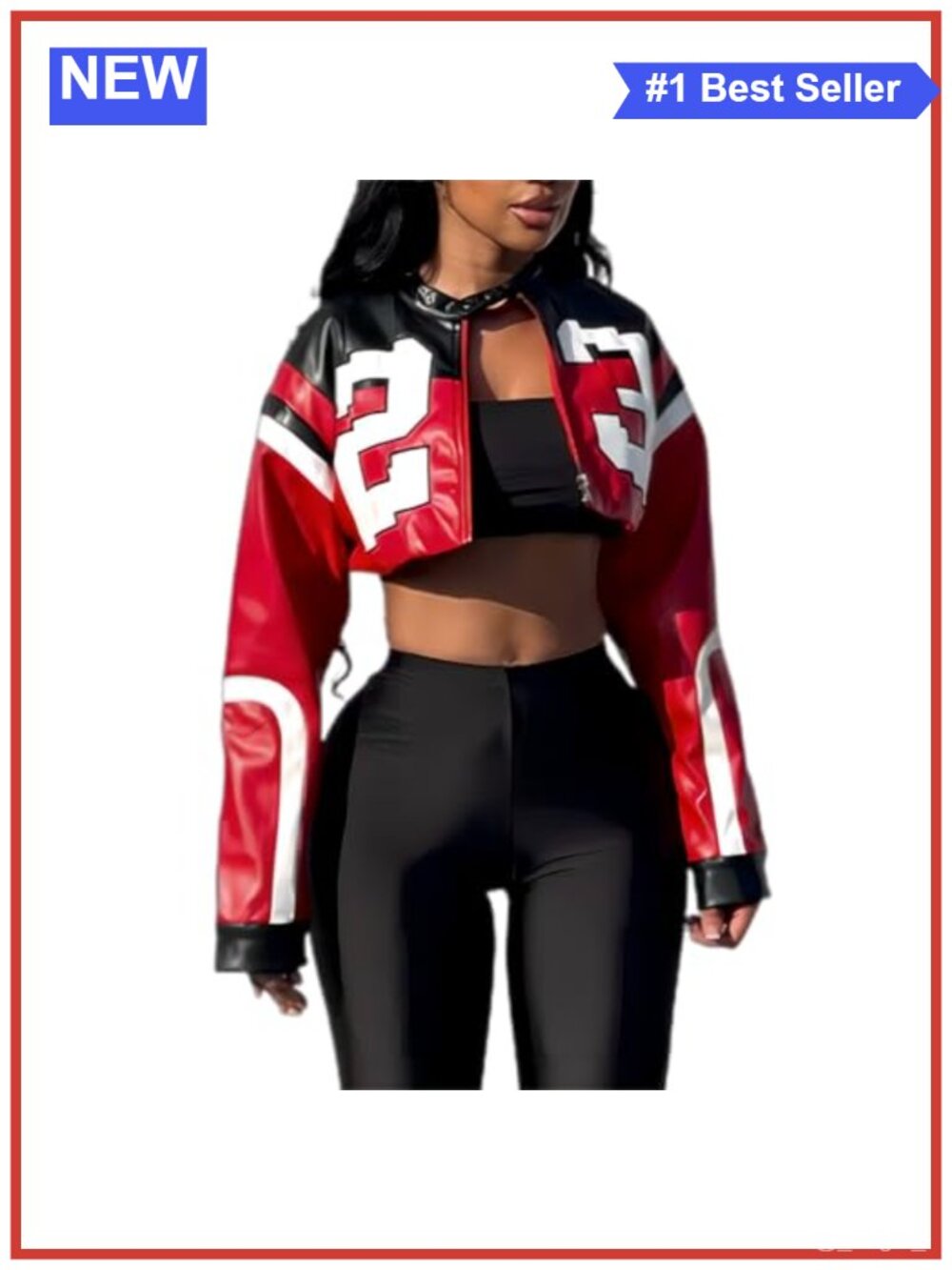 Faux Leather Cropped Bomber Jacket Zip Up Long Sleeve Street Style